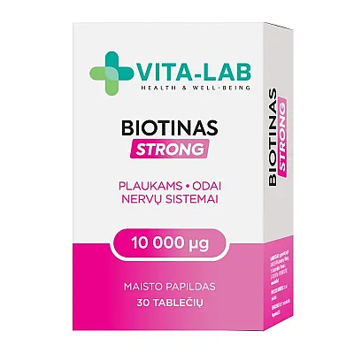Vita-lab strong 10000 µg maisto papildas biotinas, 30 tablečių