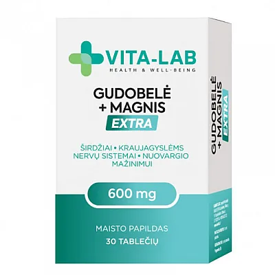 Vita-lab extra gudobelė 600 mg maisto papildas su magniu, 30 tablečių