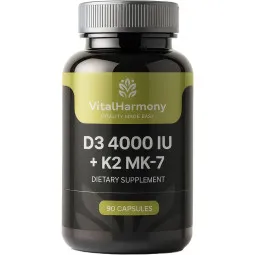 Vitalharmony D3 4000 + K2, 90 kapsulių