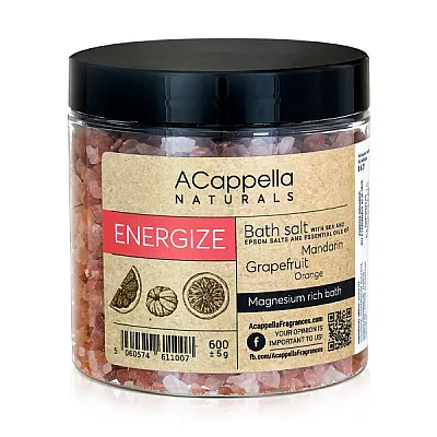 Acappella naturals „Energize“ energizuojanti vonios druska, 600 g