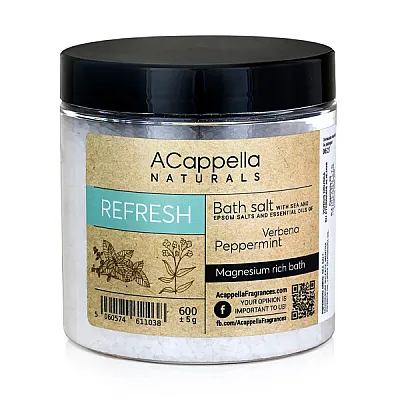 Acappella naturals „Refresh“ atgaivinanti vonios druska, 600 g