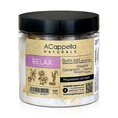 Acappella naturals „Relax“ atpalaiduojanti vonios druska, 600 g 