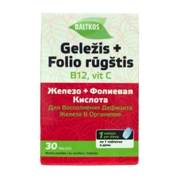 Baltkos geležis + folio rugštis B12, vitamin C, 30 tablečių