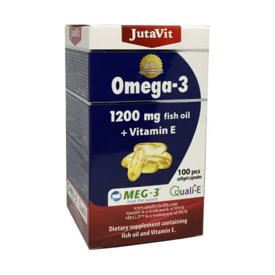 JutaVit žuvų taukai omega 3 + vitaminas E, 100 kapsulių