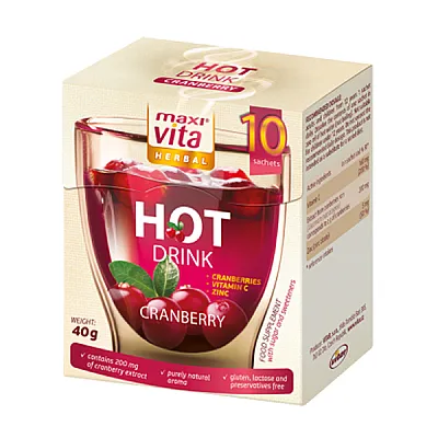 MaxiVita karštas gėrimas su spanguolių ekstraktu, 10 pakelių