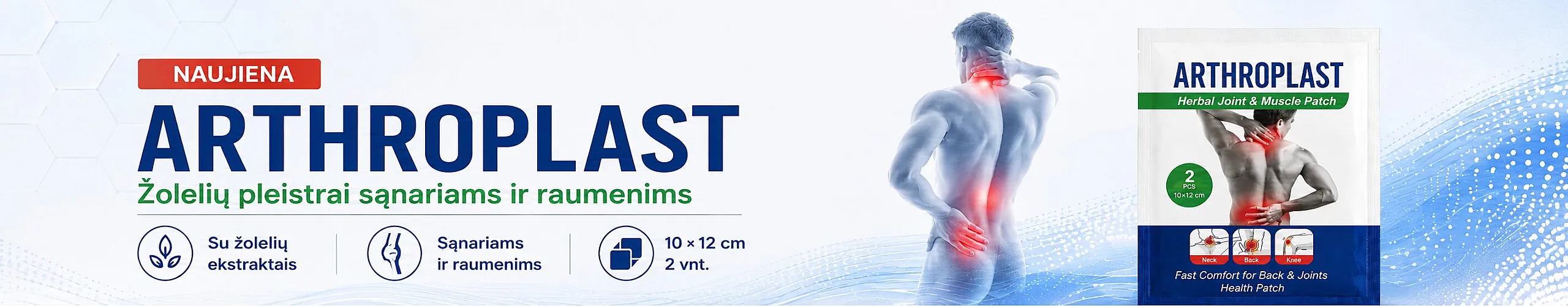 ArthroPlast žolelių pleistrai nuo skausmo.
