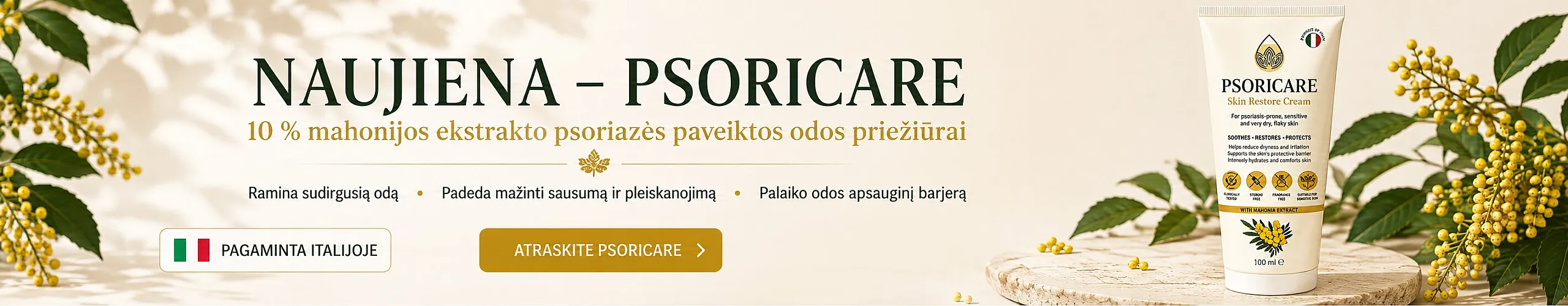 Psoricare raminamasis dermo kremas su 10 % mahonijos ekstraktu, 100 ml