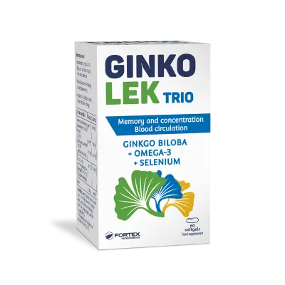 Fortex Ginkolek Trio smegenų funkcijai, atminčiai ir koncentracijai, 60 minkštųjų kapsulių