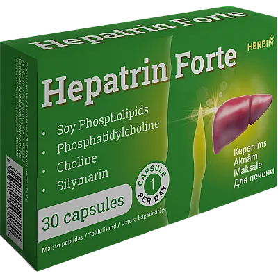 Hepatrin forte kepenims, fosfolipidai + margainis + vit., E, 30 kapsulių