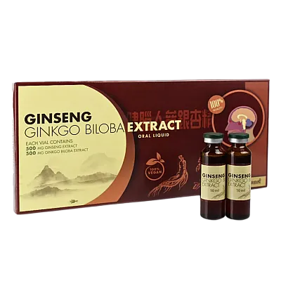 Ženšenis (Panax ginseng) + dviskiautis ginkmedis (ginkgo biloba), 10 buteliukų 