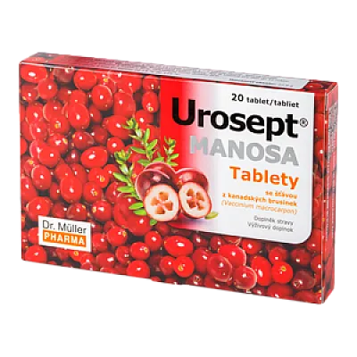 Dr. Muller urosept Manosa, su D-manoze, spanguolių ir meškauogių ekstraktais, 20 tablečių