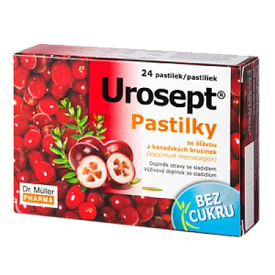 Dr. Muller urosept pastilės su karpotųju beržų pumpurų, meškauogių ir spanguolių ekstraktais, 24 pastilės